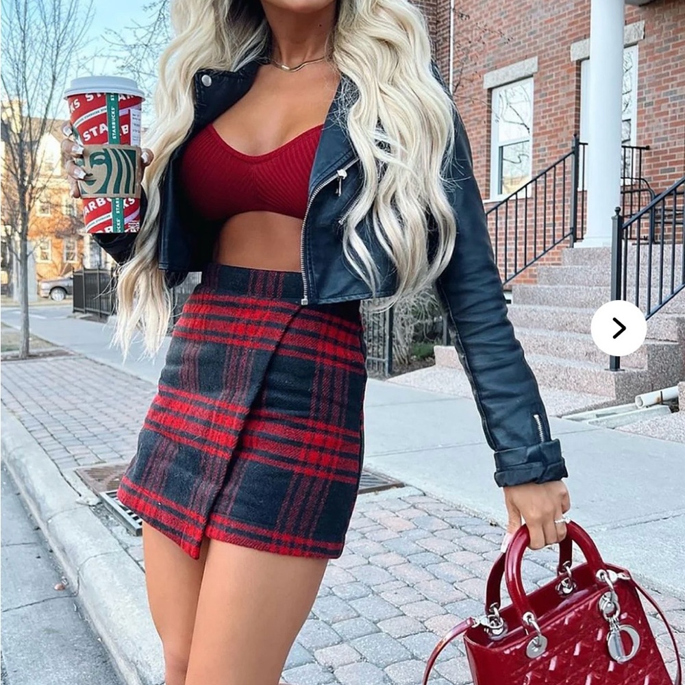 Fashion Nova Red and Black Plaid Mini Skirt